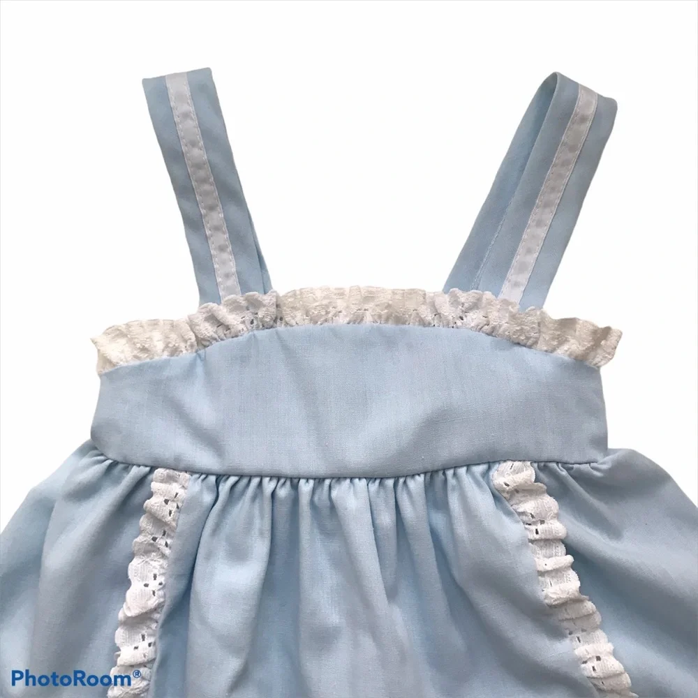Vintage Evy of California Blue Apron Lace Dress
